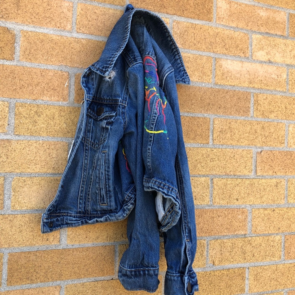 the Smurfs/GAP Kids Rainbow jean jacket sz 6-7 years Small S unique girls coat 🌈 - Picture 7 of 11